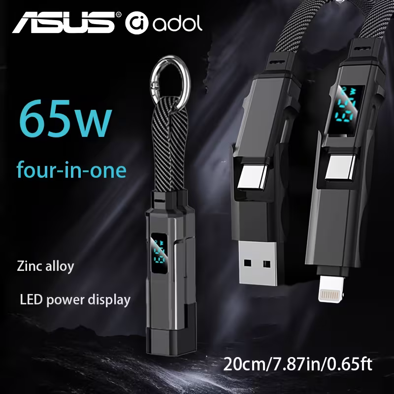 ASUS adol 4-in-1 lanyard cable, dark grey, zinc alloy bodies, LED display, 20 cm