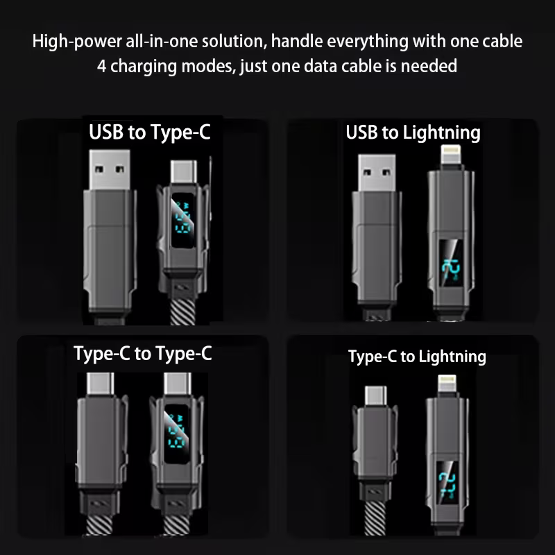 Four charging modes: USB to Type-C, USB to Lightning, Type-C to Type-C, Type-C to Lightning