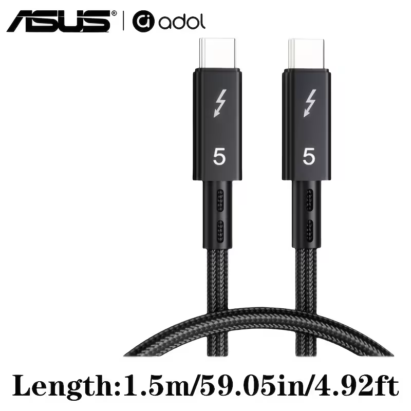 ASUS adol Thunderbolt 5 cable, black braided dual USB-C, 1.5 m