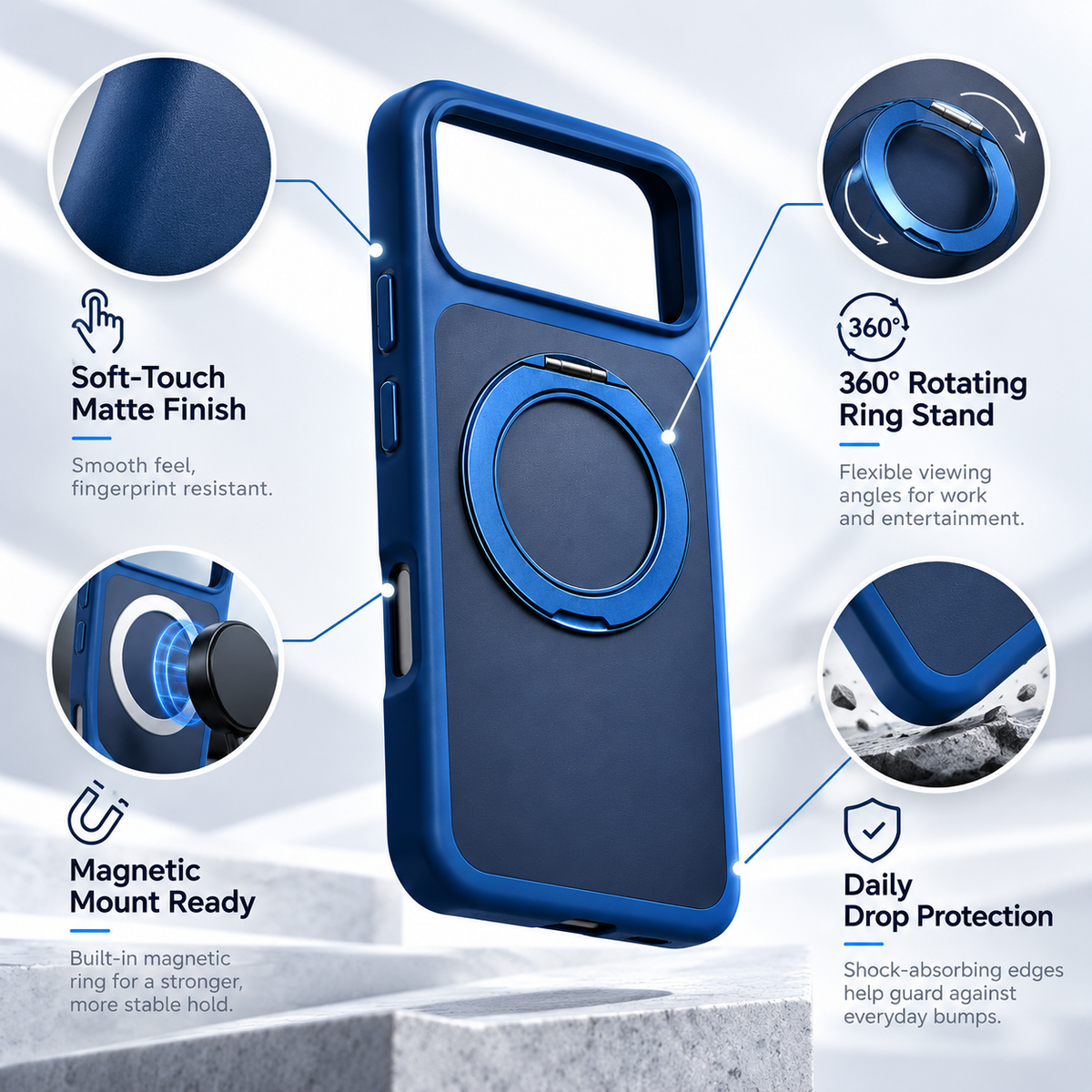 Magnetic mount ready — built-in magnets snap to magnetic car mounts