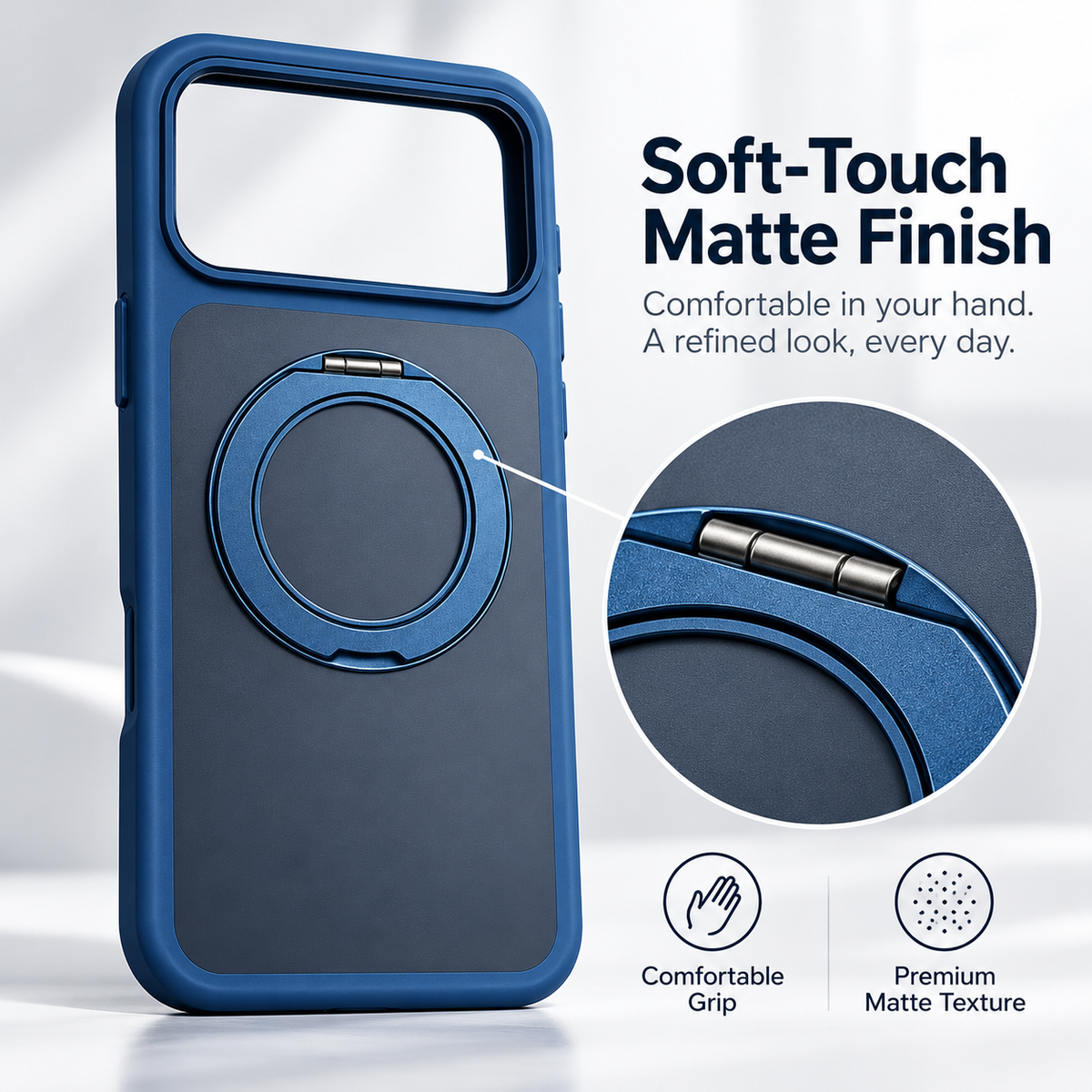 Soft-touch matte finish — silky texture and comfortable grip