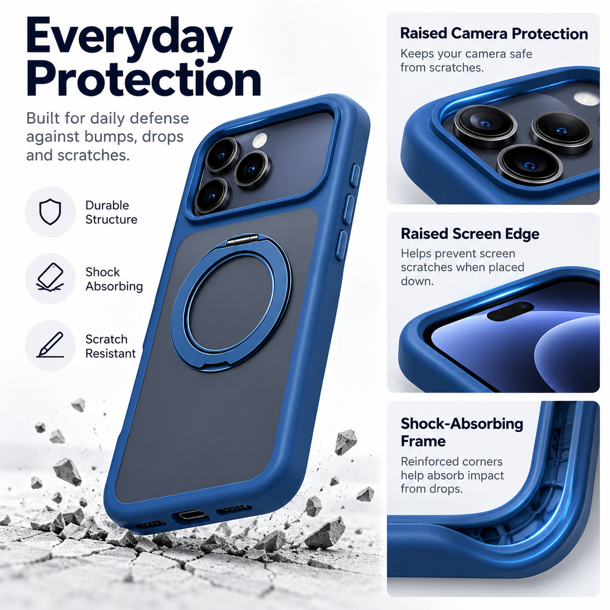 Everyday protection — raised camera bezel and shock-absorbing frame