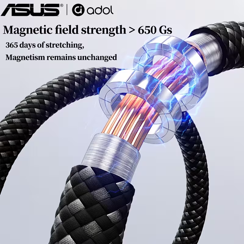 Cutaway showing the ring magnet and copper conductors inside the braided jacket