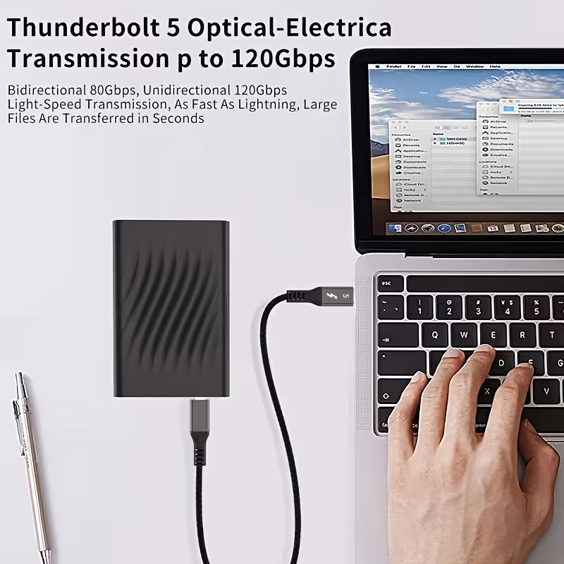 Thunderbolt 5 optical-electrical transmission up to 120Gbps to an external SSD