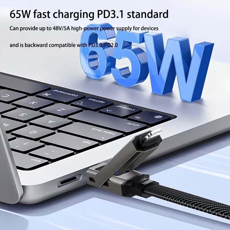 Connected to a laptop: 65W fast charging on PD3.1, up to 48V/5A, backward compatible with PD3.0/2.0