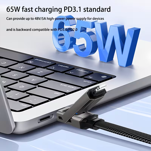 Connected to a laptop: 65W fast charging on PD3.1, up to 48V/5A, backward compatible with PD3.0/2.0