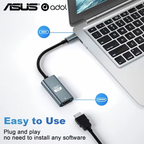 Adapter plugged into a laptop USB-C port with an HDMI cable attached, plug and play