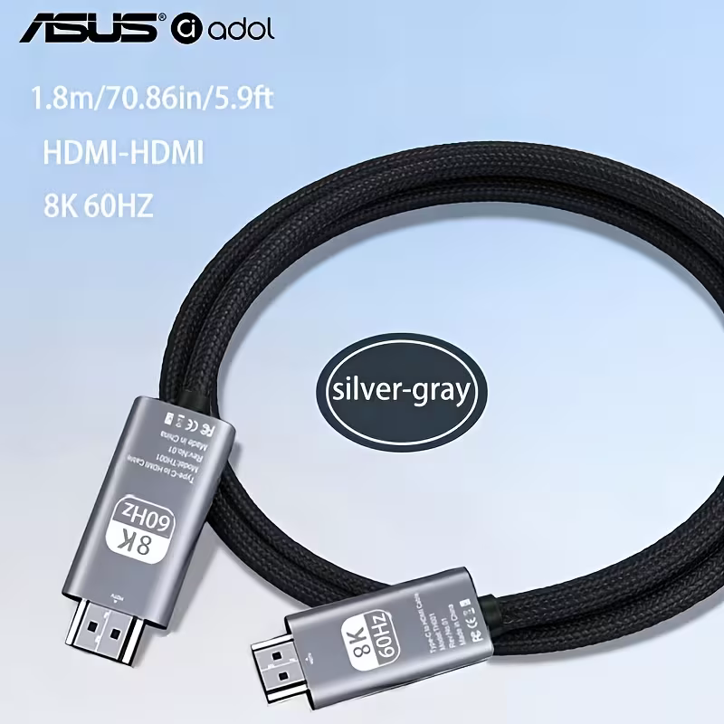ASUS adol 8K HDMI to HDMI cable, silver-grey braided, coiled, 1.8 m