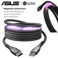 MagStack cable coiled with USB-C to USB-A connectors, magnetic attraction