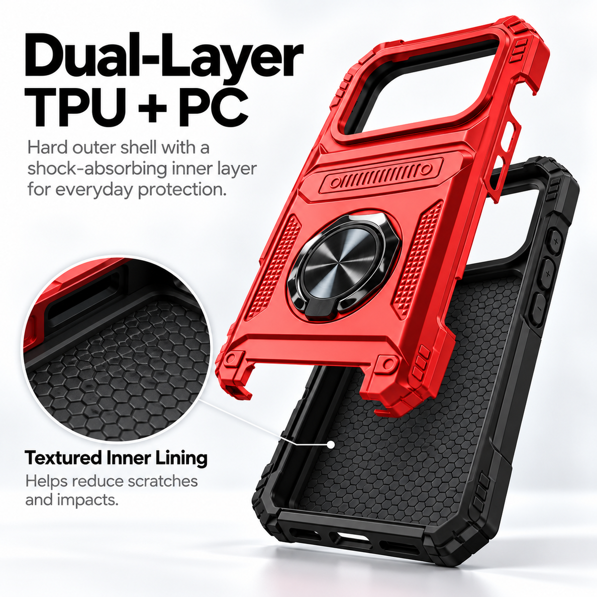 Built-in metal plate attaching the case to a magnetic car mount