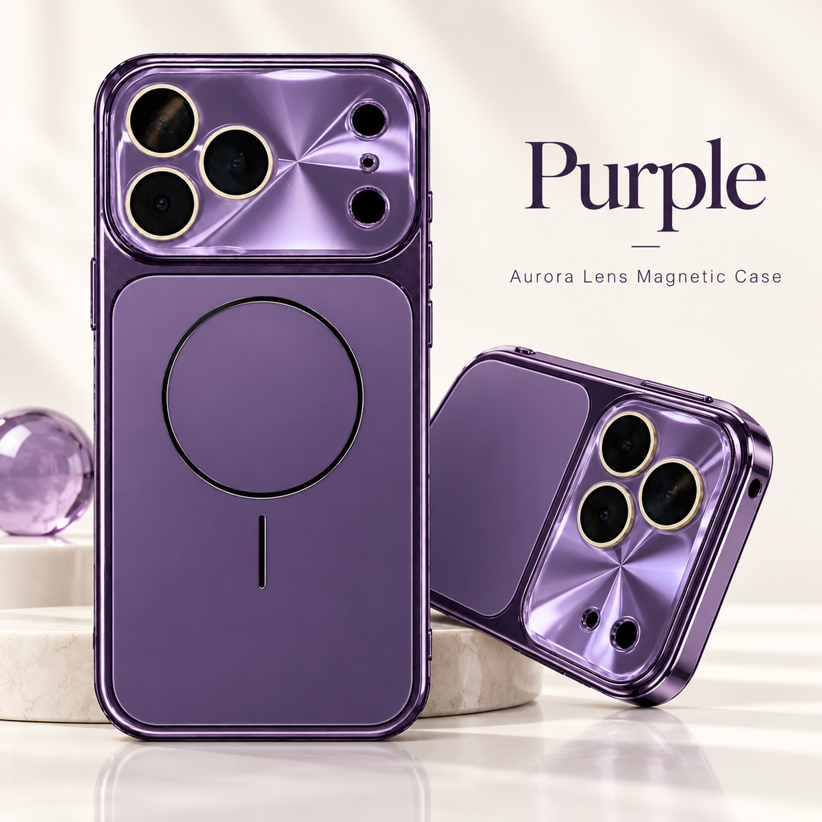 Purple Aurora Lens Magnetic Case — glossy electroplated finish