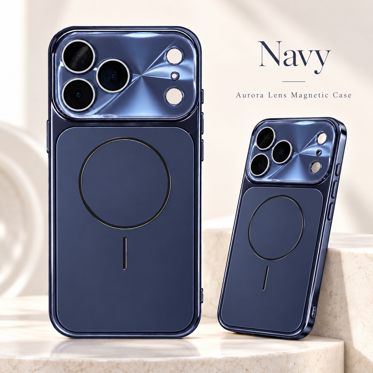 Navy Aurora Lens Magnetic Case — glossy electroplated finish