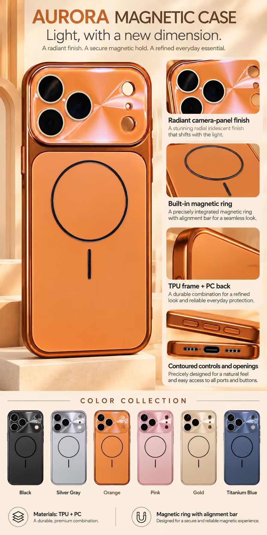 ASUS adol Aurora Lens Magnetic Case for iPhone — Glossy Electroplated Frame — product details