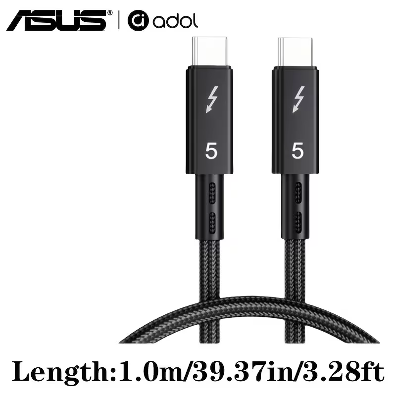 ASUS adol Thunderbolt 5 cable, black braided dual USB-C, 1.0 m