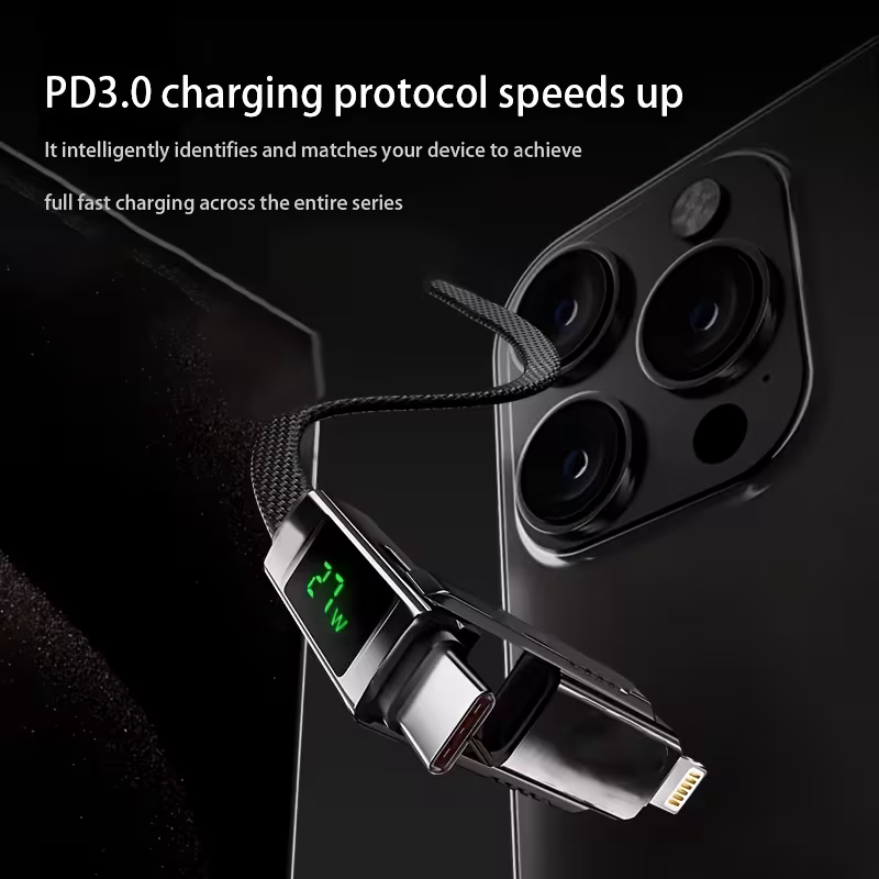 LED display reading 27W while charging an iPhone, PD3.0 fast charging