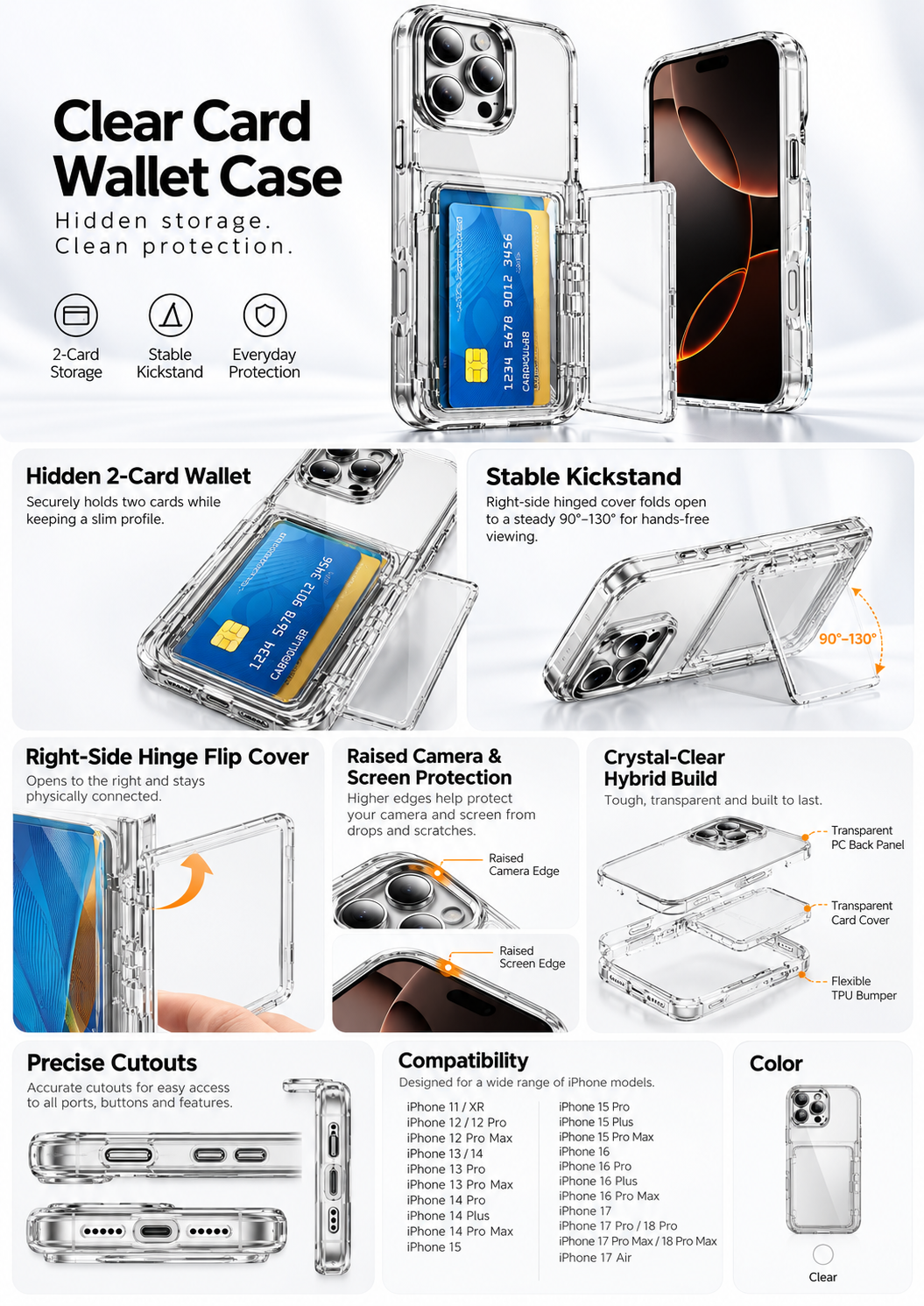 ASUS adol Clear Card Wallet Case for iPhone — Hidden 2-Card Wallet & Kickstand — product details