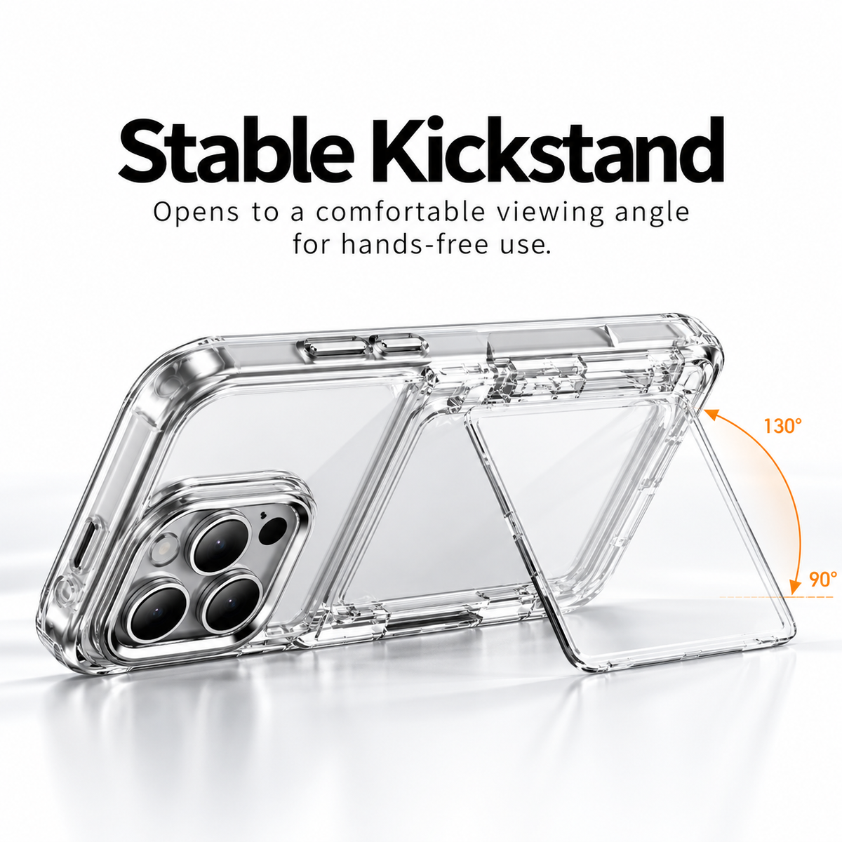 Clear Card Wallet Case feature overview with compatibility list and Clear color option
