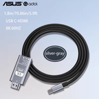 ASUS adol 8K USB-C to HDMI cable, second angle, silver-grey braided
