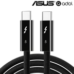 ASUS adol Thunderbolt 5 cable, black braided, dual USB-C connectors with the 5 badge