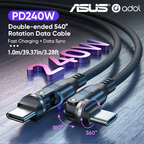 ASUS adol 540° rotating USB-C cable, black braided, 1.0 m, purple-blue lighting