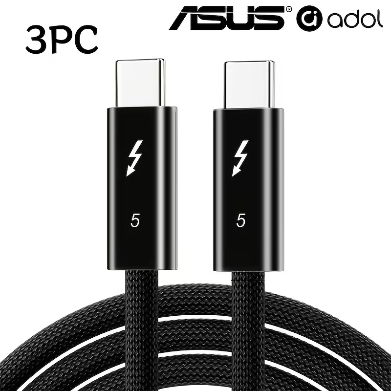 Three ASUS adol Thunderbolt 5 cables, black braided USB-C, 3-pack