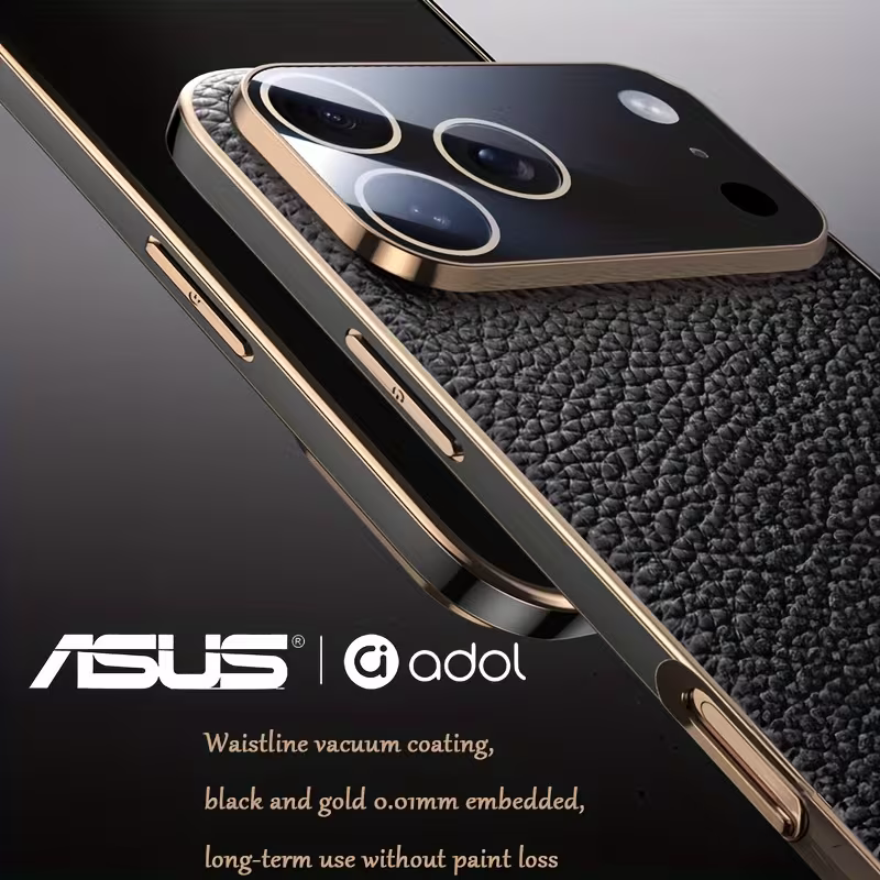 ASUS adol Ultra-Thin Drop-Proof Leather Case for iPhone 17 / 17 Pro / 17 Pro Max — Black lychee texture, view 1