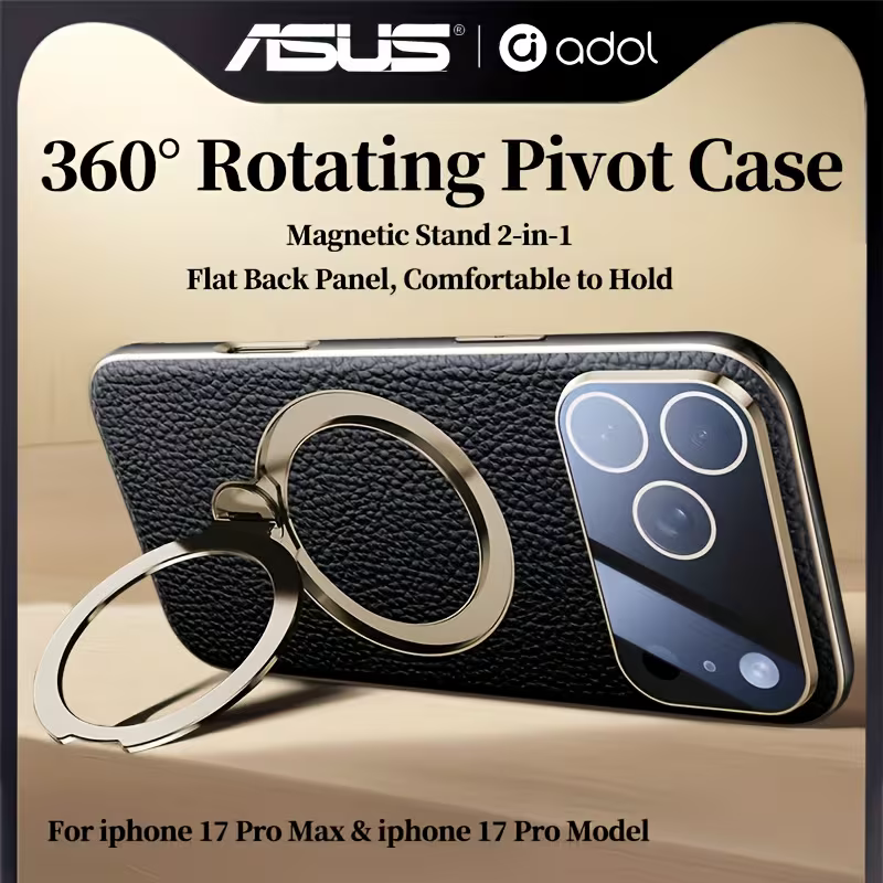 ASUS adol Ultra-Thin Drop-Proof Leather Case for iPhone 17 / 17 Pro / 17 Pro Max — Black lychee texture, view 2
