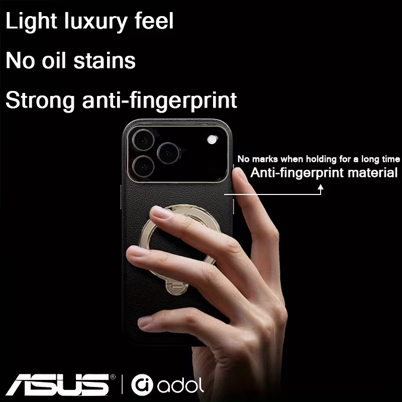 ASUS adol Ultra-Thin Drop-Proof Leather Case for iPhone 17 / 17 Pro / 17 Pro Max — Black lychee texture, view 4