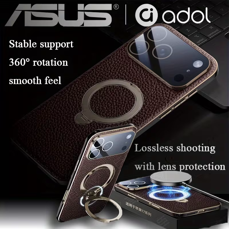 ASUS adol Ultra-Thin Drop-Proof Leather Case for iPhone 17 / 17 Pro / 17 Pro Max — Brown lychee texture, view 13