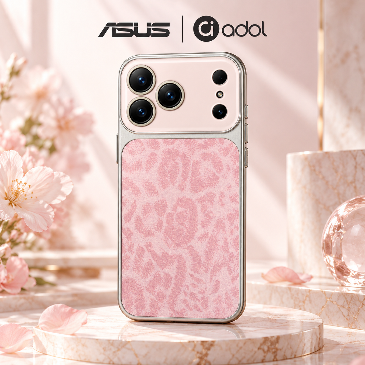 ASUS adol Leopard Print PU Leather Case for iPhone — pink leopard texture with a large camera window