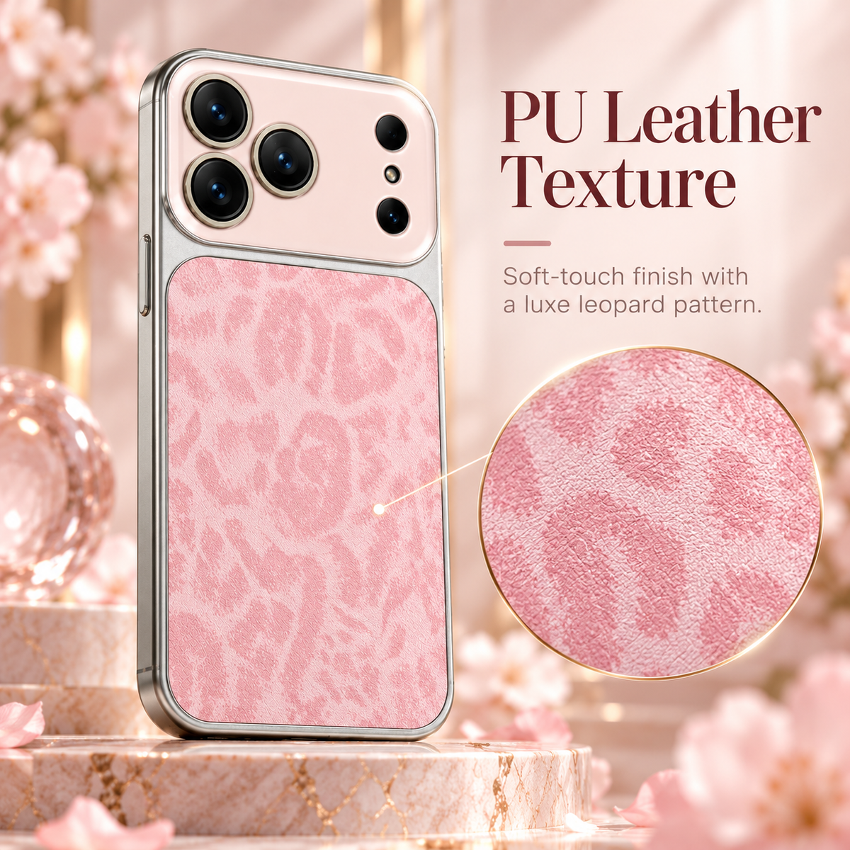PU leather texture — soft-touch leopard pattern with a refined finish
