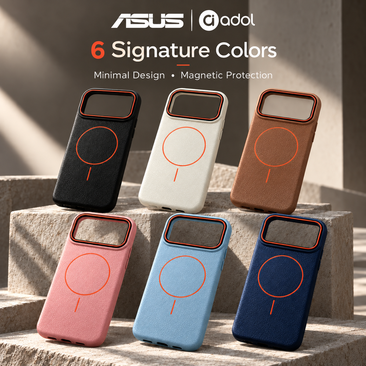 Matte Leather MagSafe Case in six colors — Black, White, Gold, Pink, Light Blue and Navy Blue