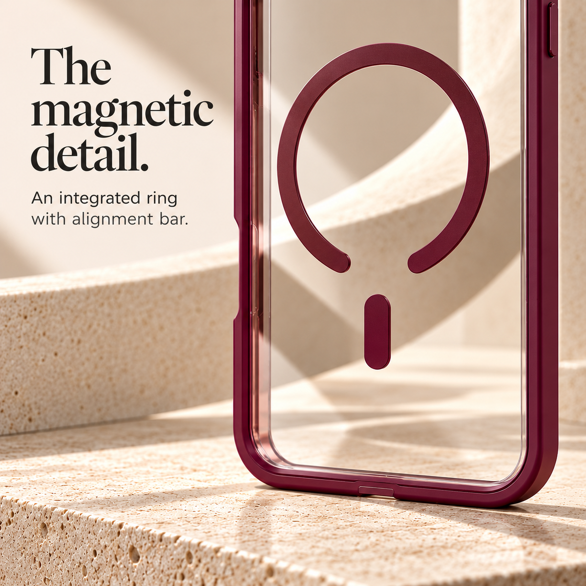 The magnetic detail — an integrated ring with an alignment bar