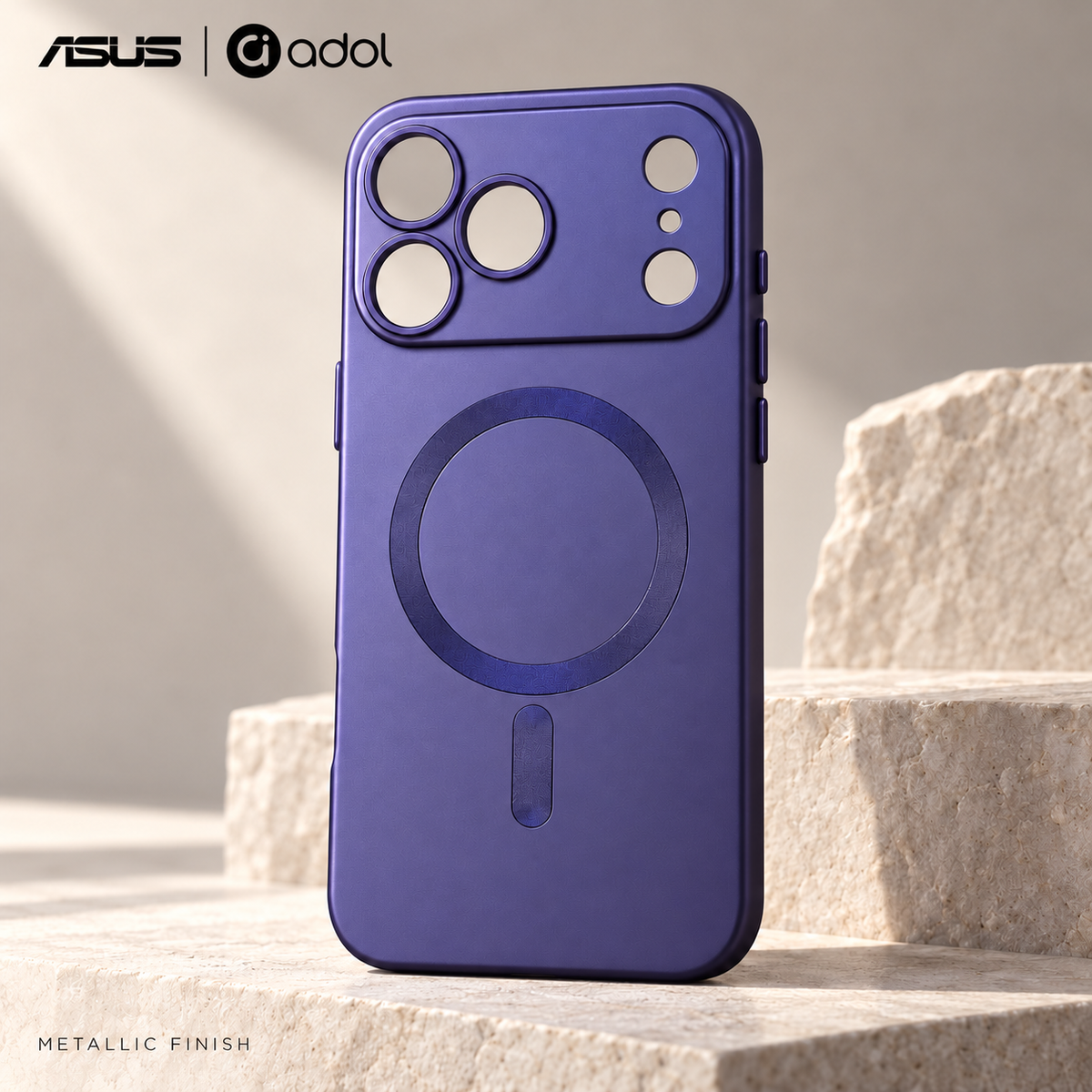 ASUS adol Metallic Paint Magnetic Case in Dark Purple — satin metal-paint finish and magnetic ring